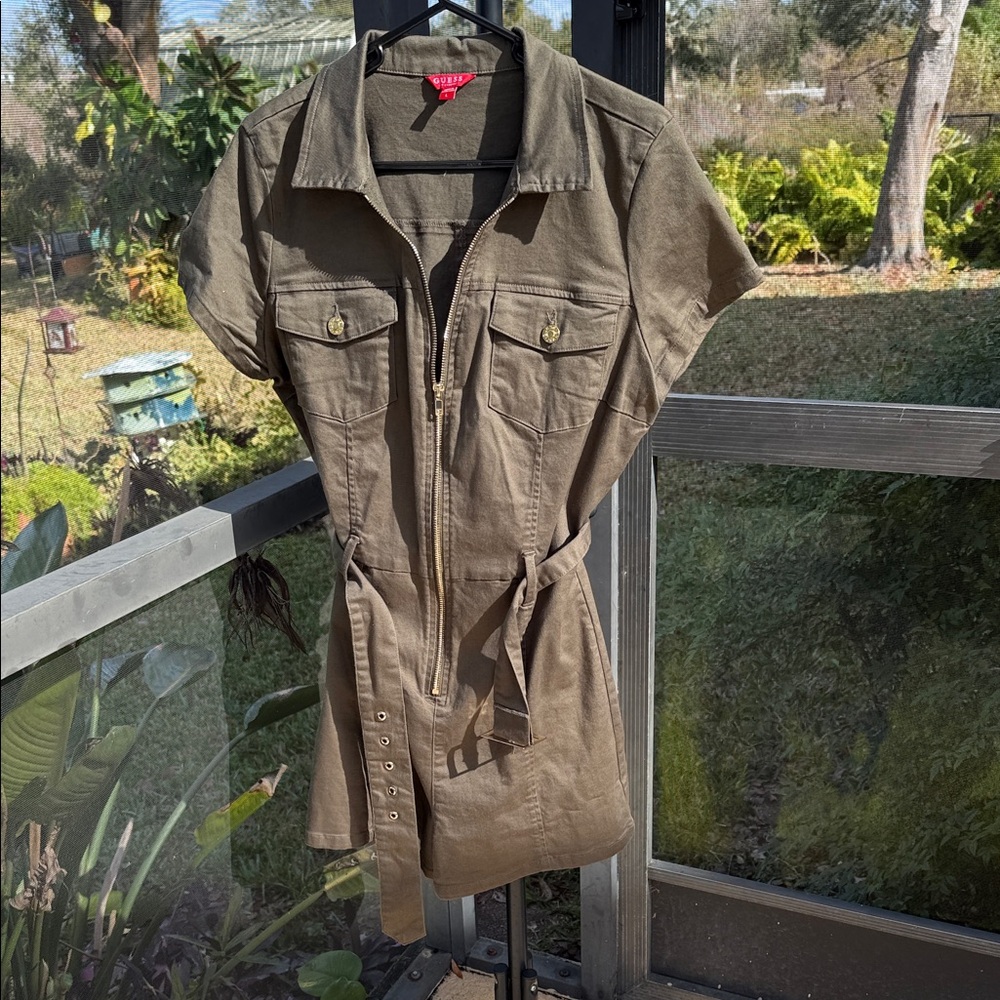 Guess large Olive Short Sleeve front zip Romper